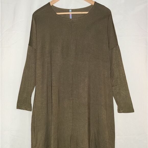Azules Olive Green Long Sleeve Tunic Dress Shirt Size S - Picture 1 of 7